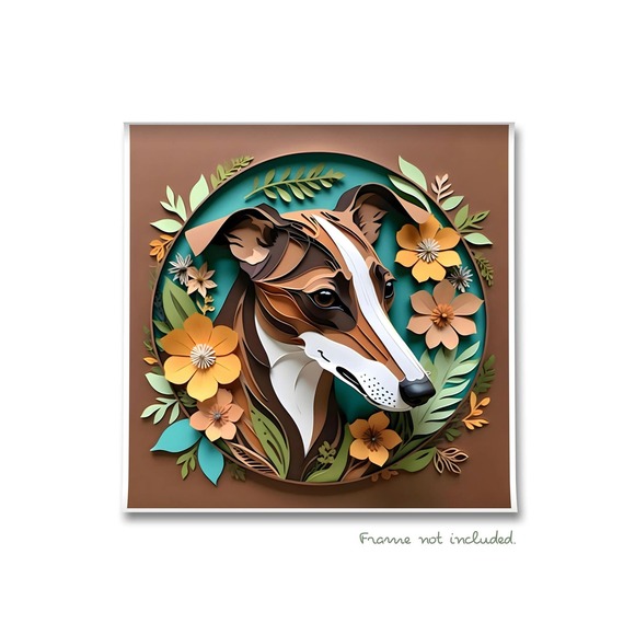 Greyhound Papercut Art: 12x12 Brindle Dog Pet Portrait Digital Print, Whippet - Picture 2 of 7